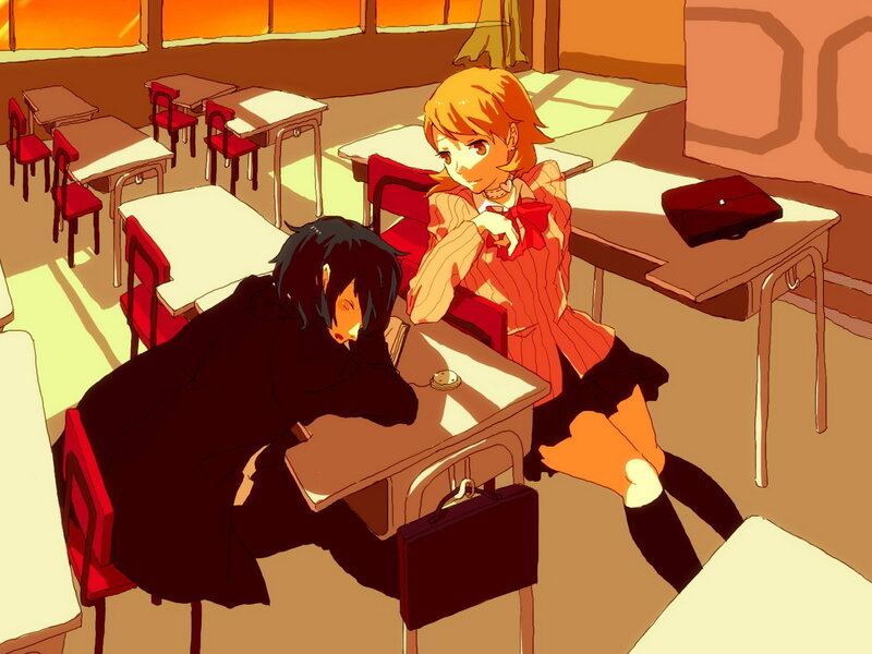 Two Students in Classroom — Orange