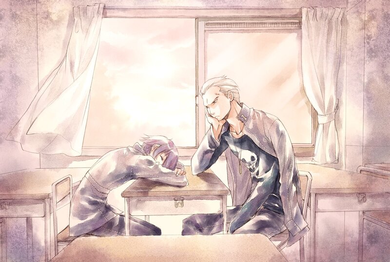 Two Students in Classroom — Purple, Calm