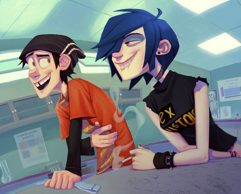 Two Students in Lab — Blue