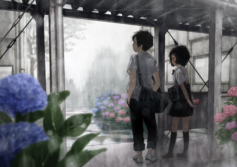 Two Students in Rain — Gray