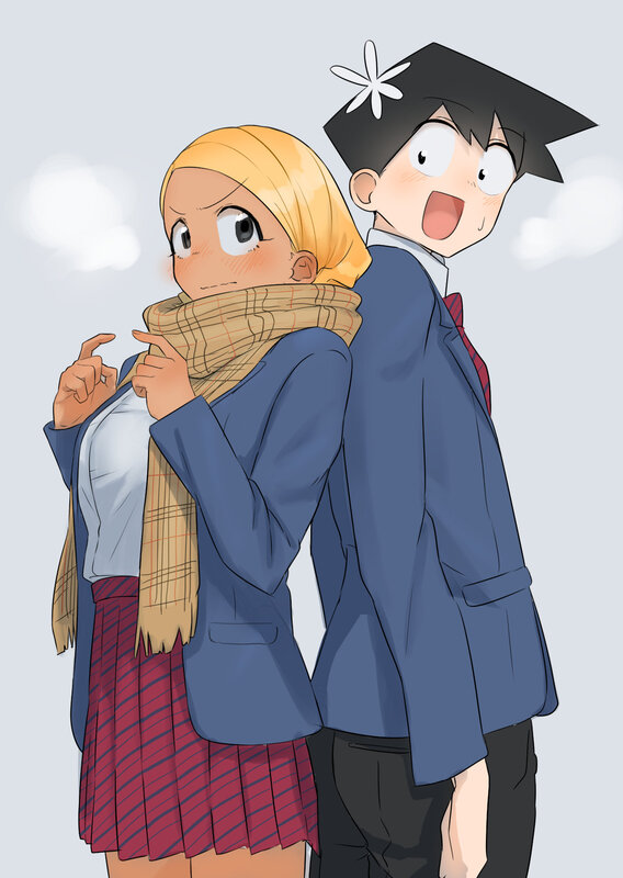 Two Students in School Uniforms — Blue, Playful