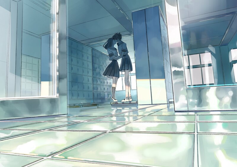 Two Students Kissing — Blue, Serene