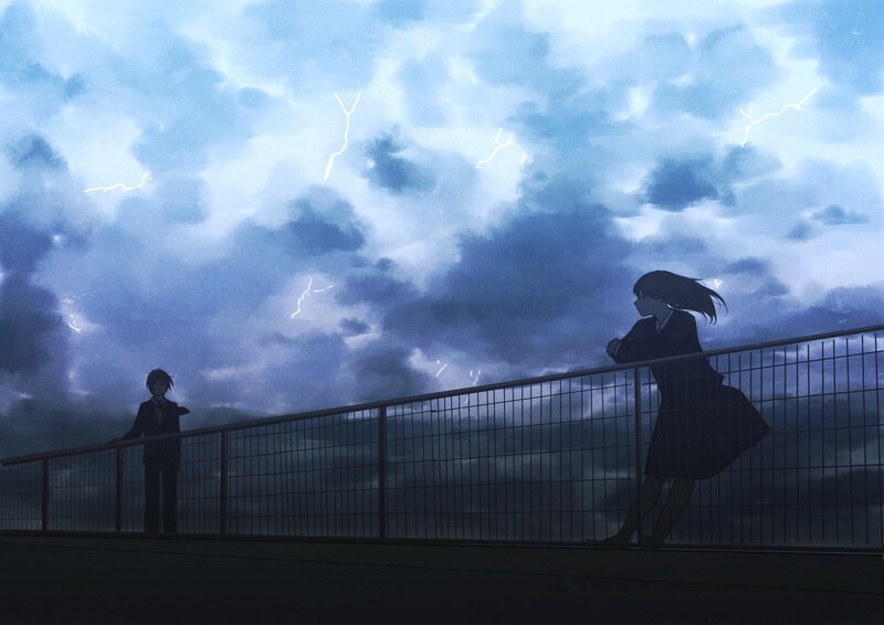 Two Students on a Bridge — Blue