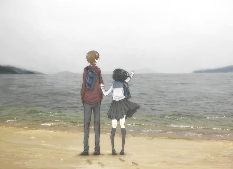 Two Students on Beach — Gray