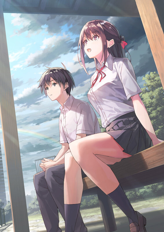 Two Students on Bench — Blue