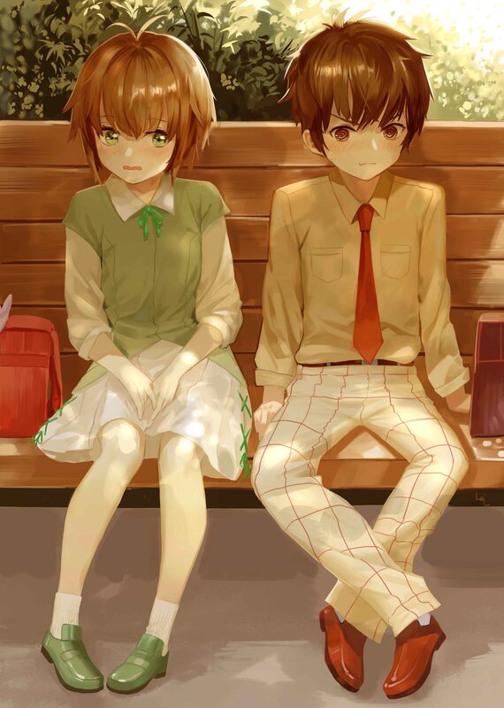 Two Students on Bench — Brown