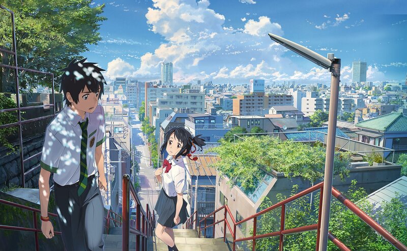 Two Students on Stairs — Blue, Serene