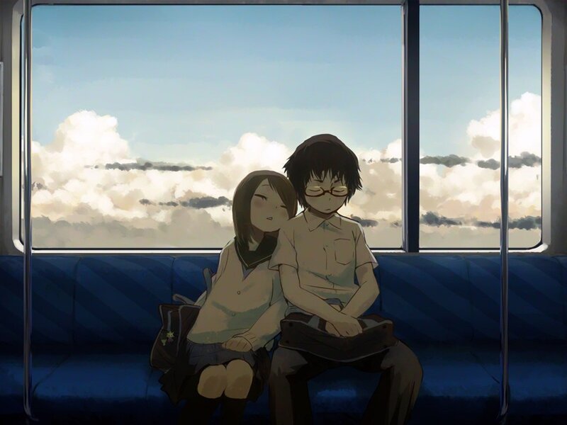 Two Students on Train — Blue, Calm, Afternoon