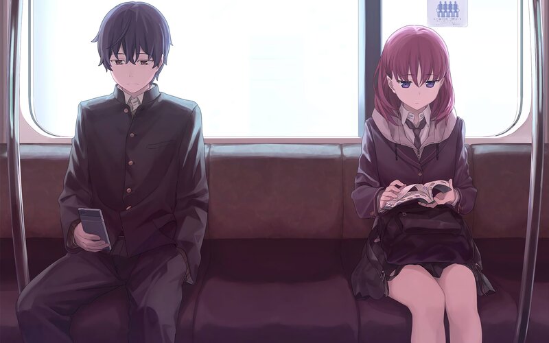 Two Students on Train — Purple