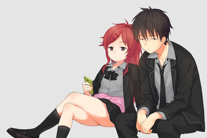 Two Students Sitting — Gray