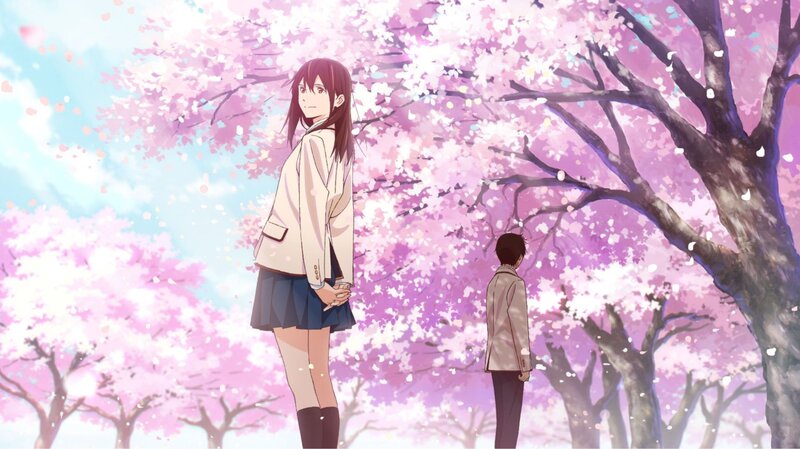 Two Students under Cherry Blossoms — Pink, Serene