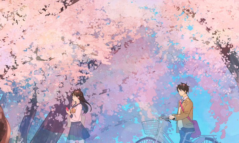 Two Students under Cherry Blossoms — Pink