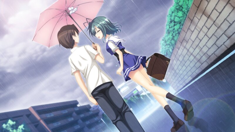 Two Students under Umbrella — Blue