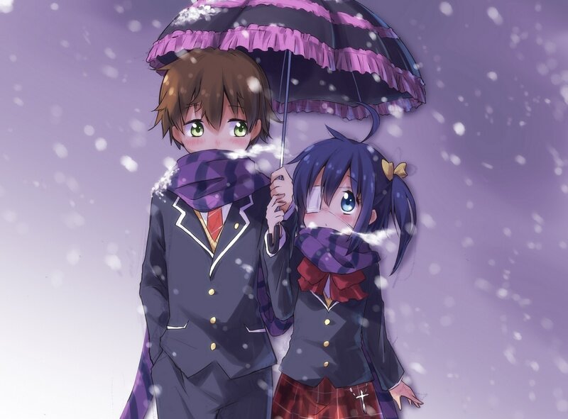 Two Students under Umbrella — Purple, Calm