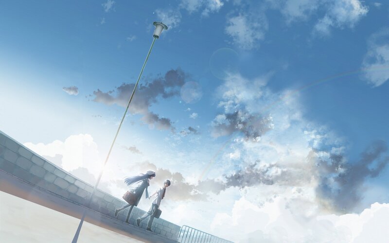 Two Students Walking — Blue, Serene