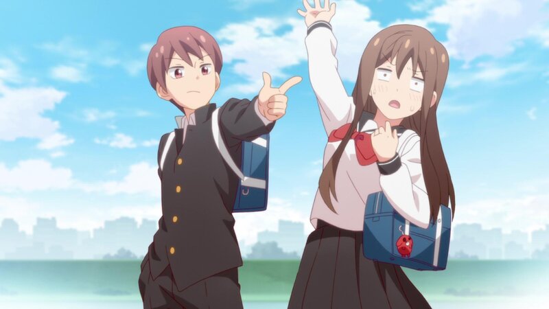 Two Students Waving — Blue