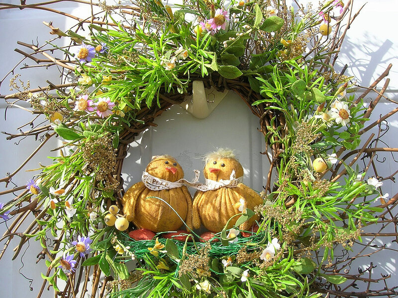 Two Stuffed Chicks in Wreath