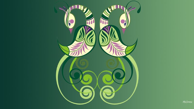 Two Stylized Birds — Green