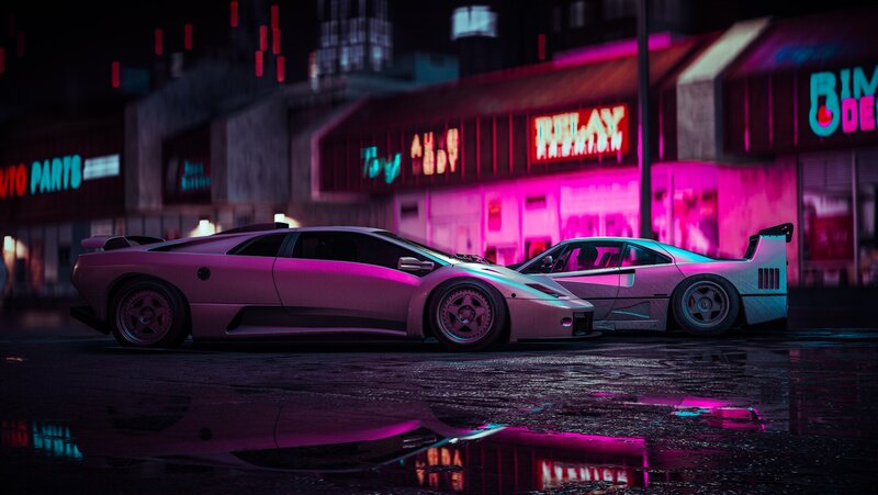 Two Supercars at Night