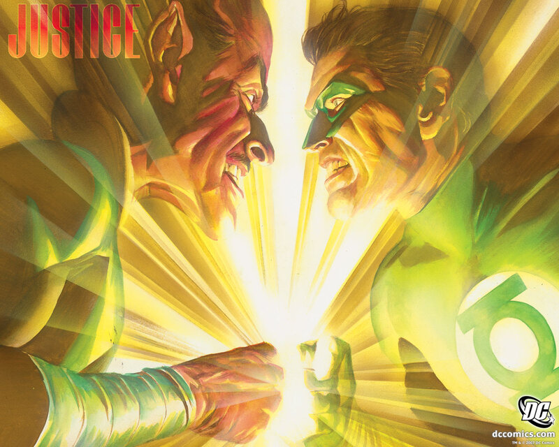 Two Superheroes Facing Off — Yellow, Dramatic
