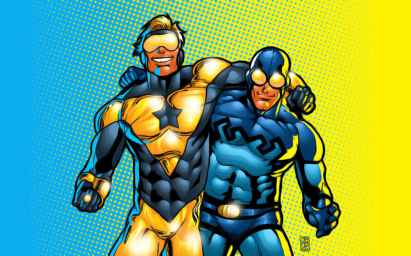 Two superheroes in action