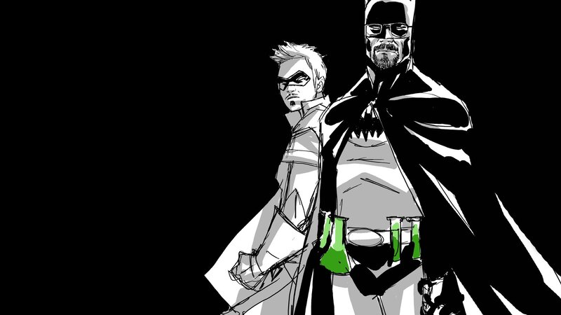 Two Superheroes Standing — Black, Dramatic