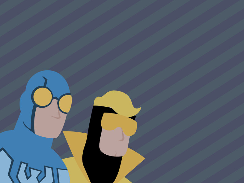 two superheroes standing together