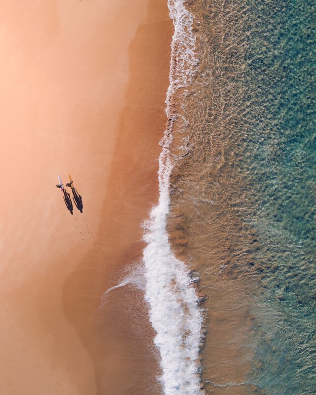Two Surfers on Beach — Brown