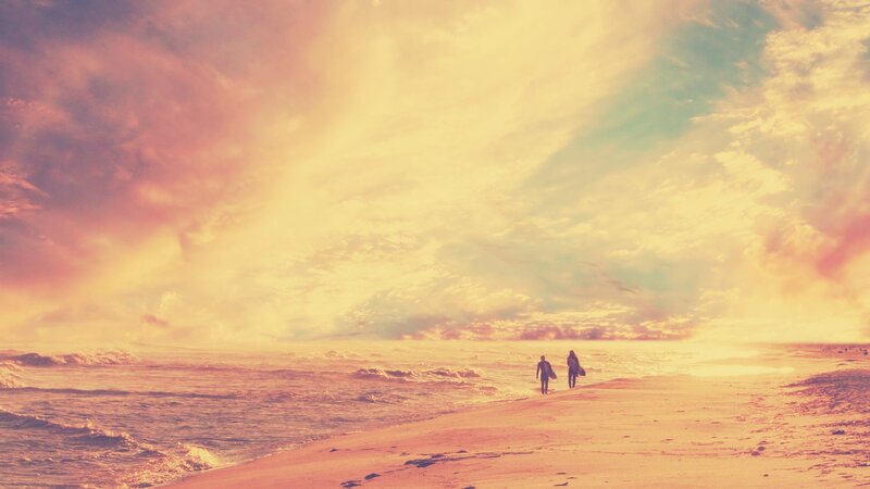 Two Surfers on Beach — Yellow
