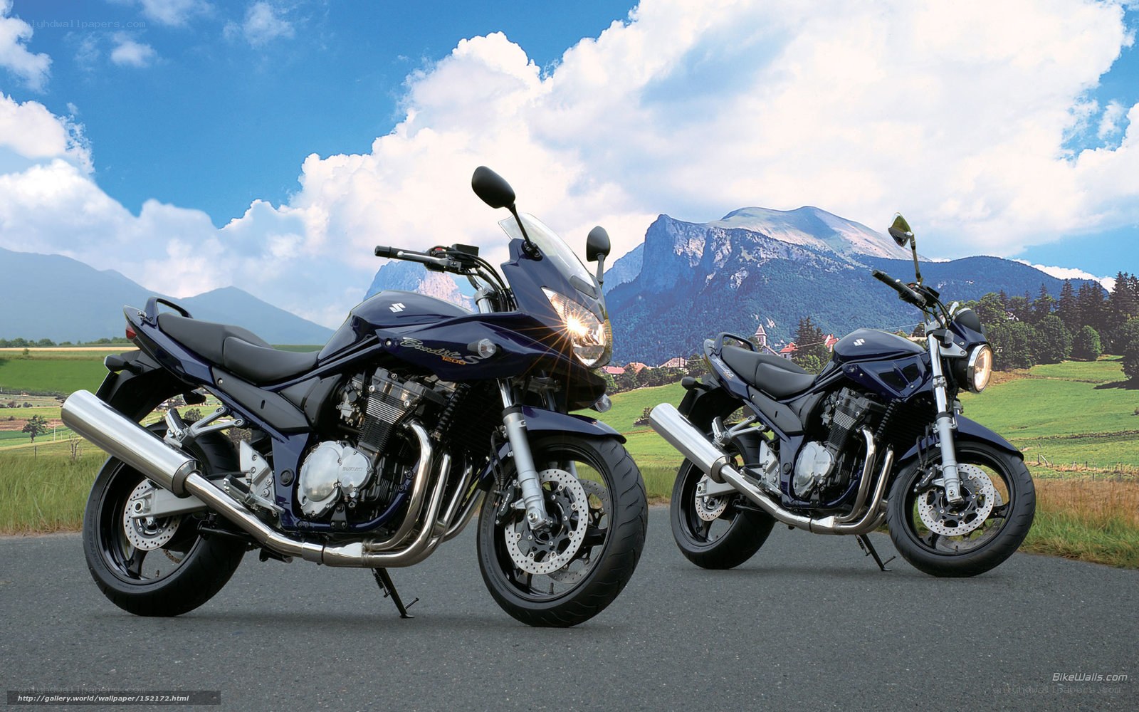 Two Suzuki motorcycles on a road