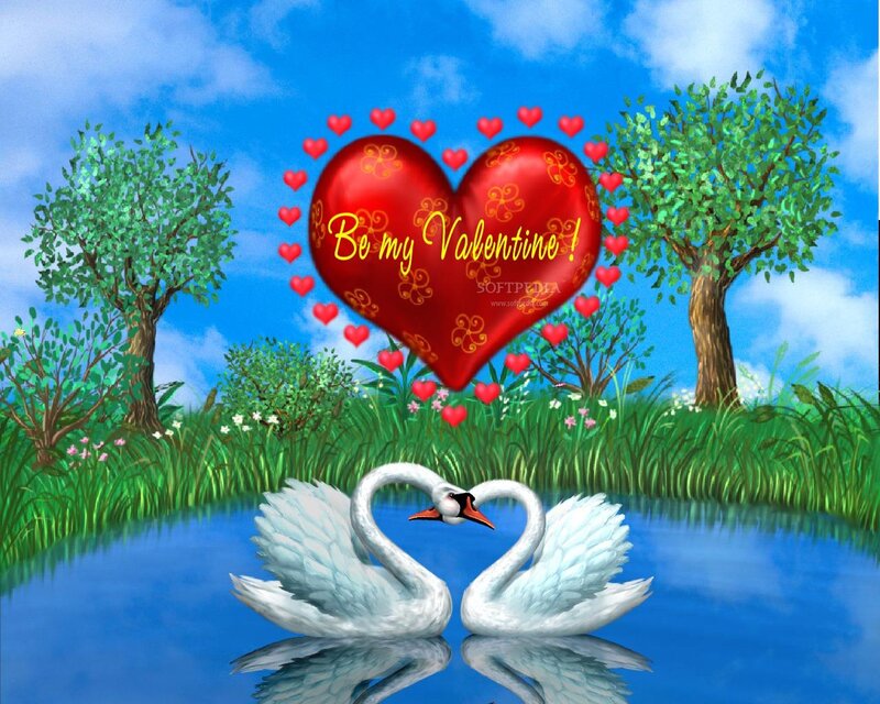 Two Swans Forming Heart — Blue, Romantic
