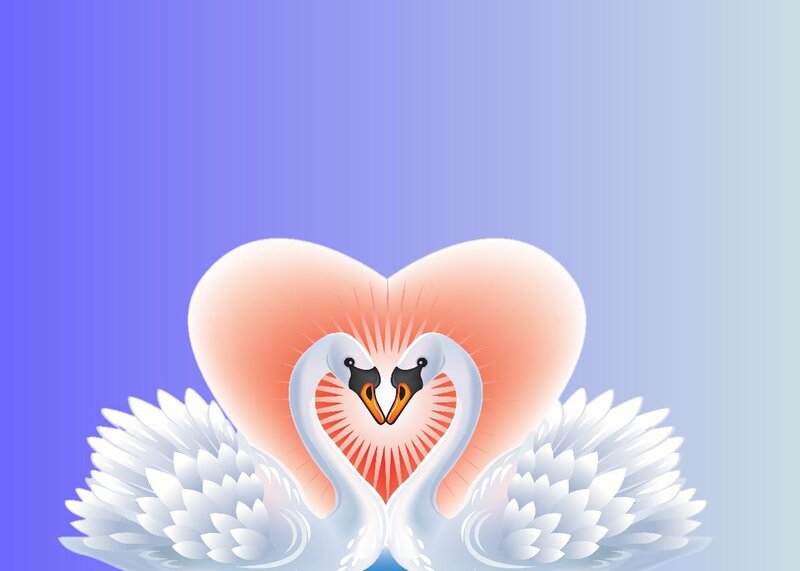 Two Swans Forming Heart — Blue, Romantic, Vector Art