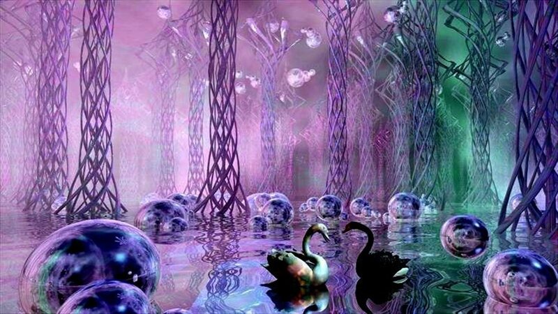 Two Swans in a Pond — Purple