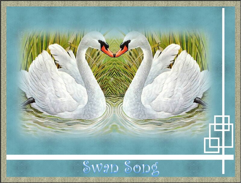 Two Swans in Water — Blue, Serene, Illustration
