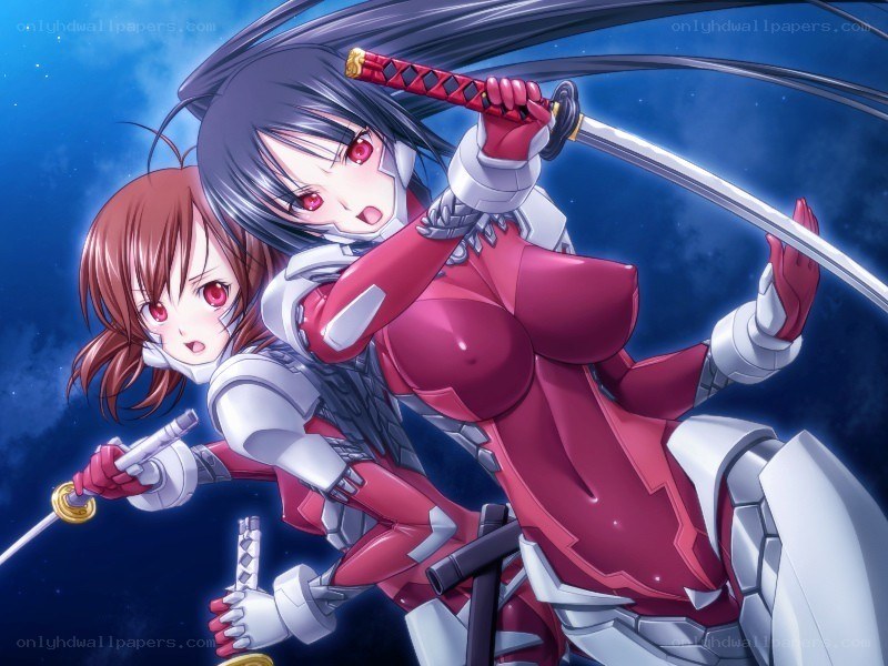 Two sword-wielding anime girls
