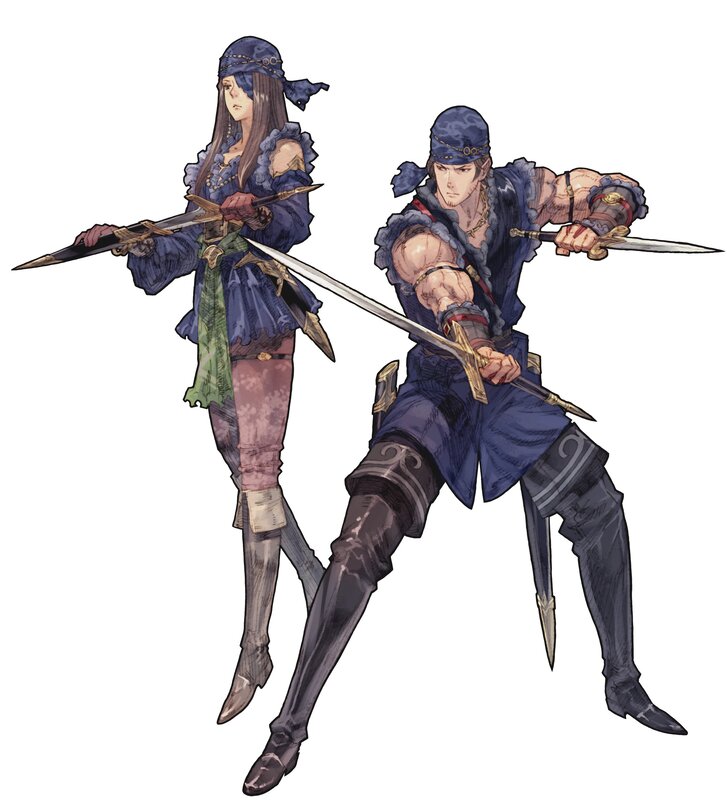 Two Sword-wielding Characters — Blue, Dramatic