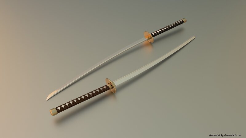 Two swords on gray surface