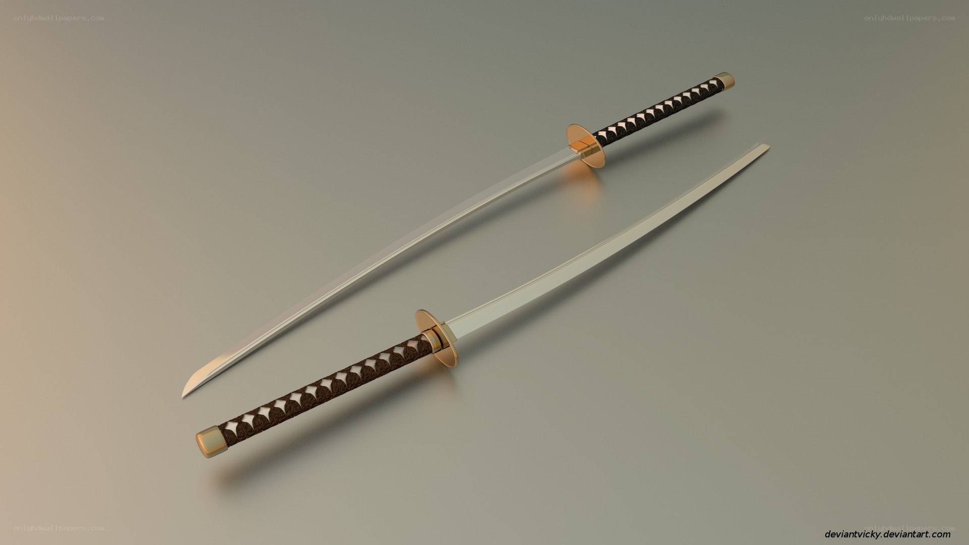 Two swords on gray surface