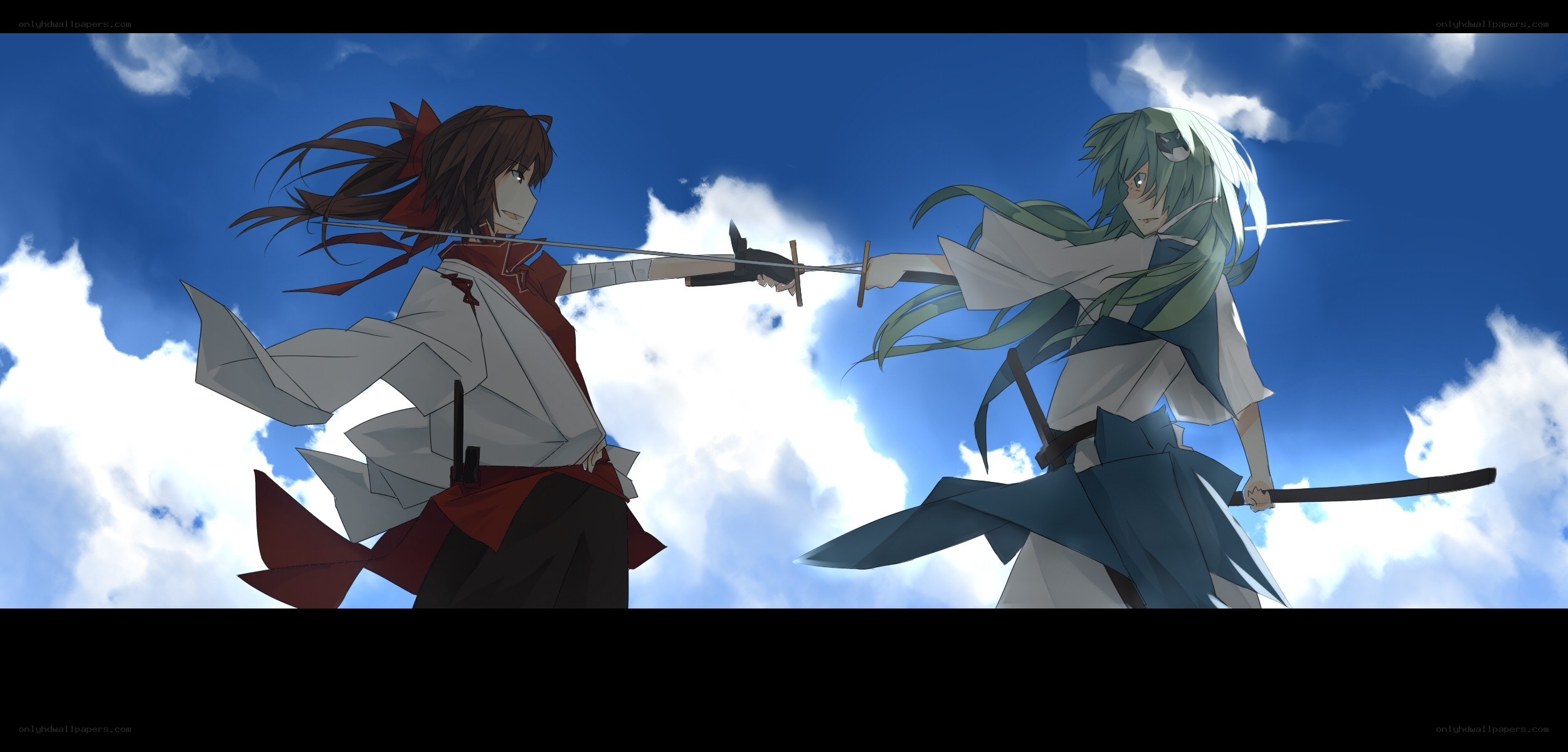 Two swordsmen clash in the sky