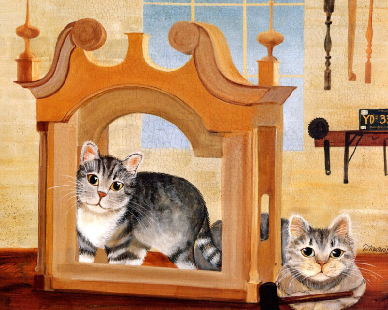 Two Tabby Cats — Brown, Calm, Painting, Cat