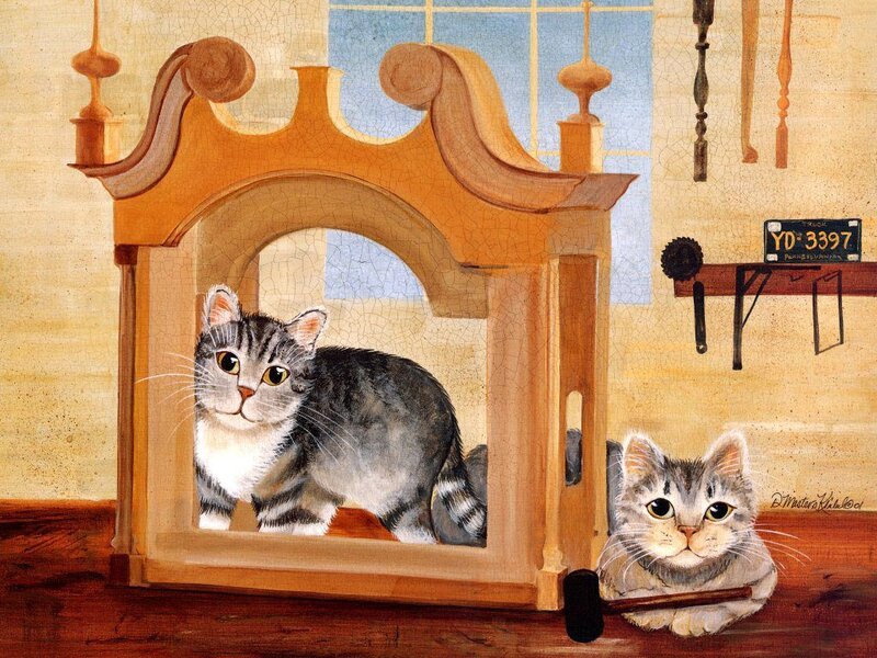 Two Tabby Cats in Workshop