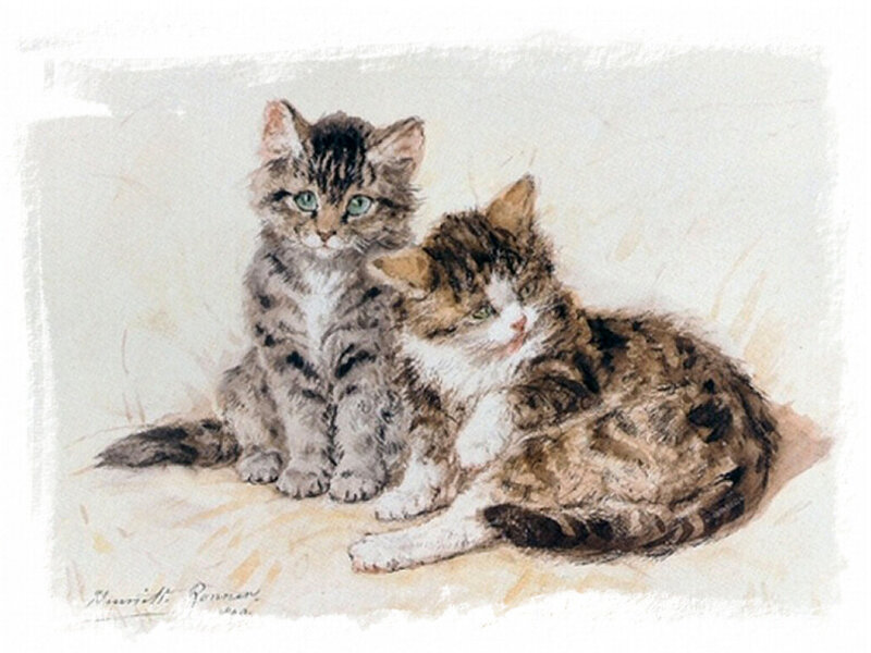 Two Tabby Kittens — Brown, Calm, Illustration