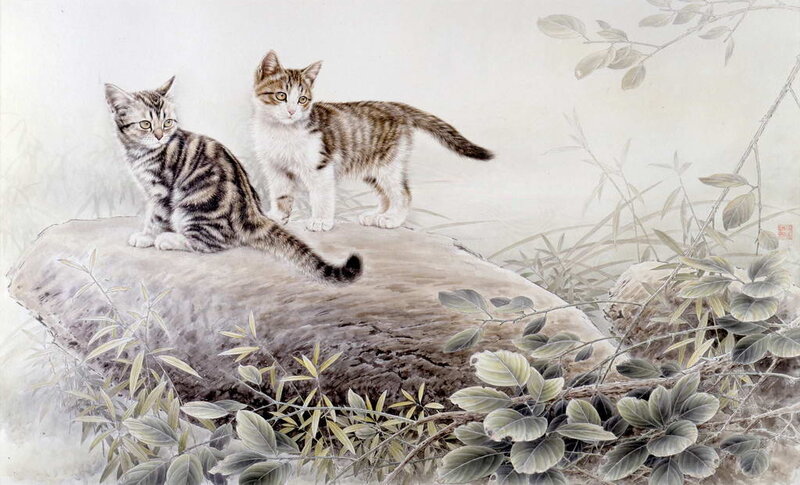 Two Tabby Kittens — Gray, Serene