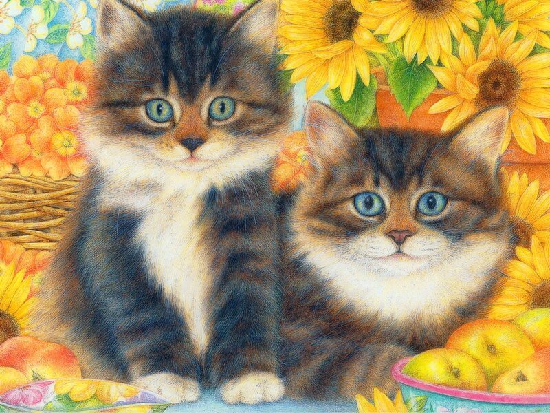 Two Tabby Kittens — Yellow, Calm