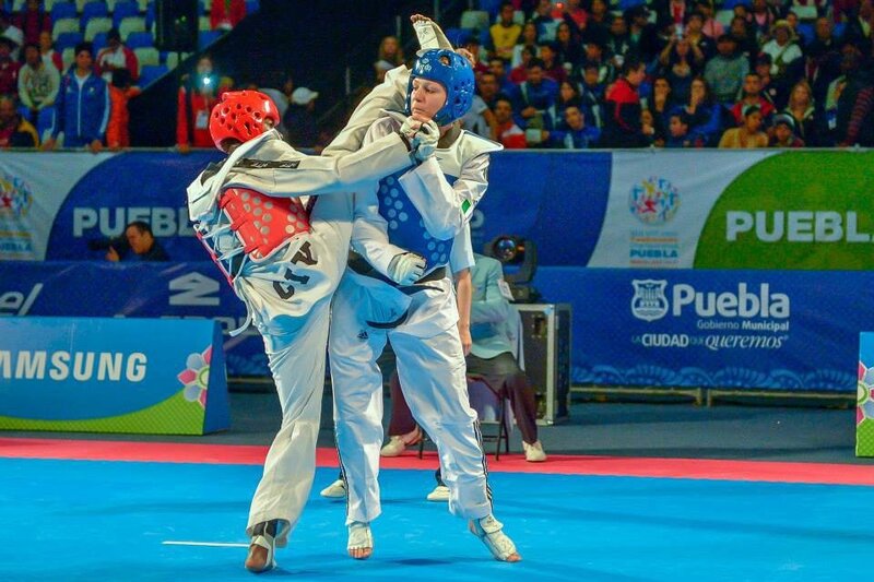 Two Taekwondo Athletes — Blue, Competitive, Photograph, Audience