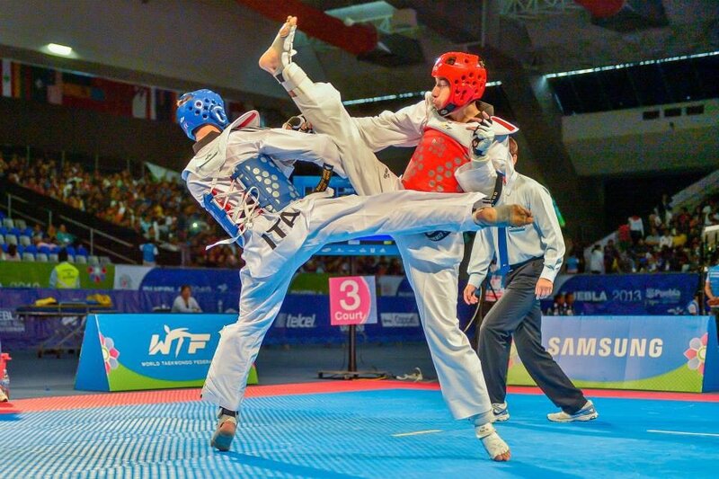 Two Taekwondo Fighters — Blue, Dynamic, Photograph