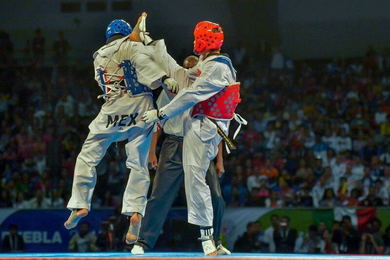 Two Taekwondo Fighters — White, Competitive