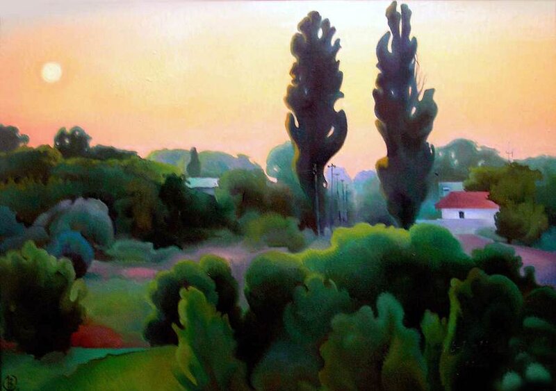 Two Tall Trees at Sunset