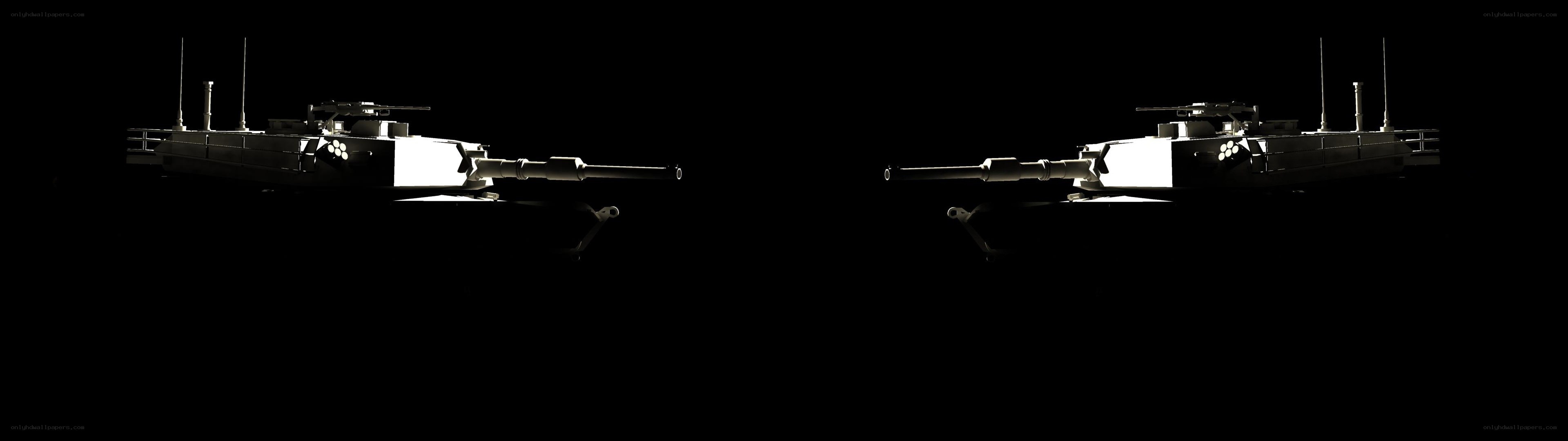 Two tanks in silhouette