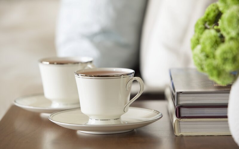 Two Teacups on Table — White, Calm